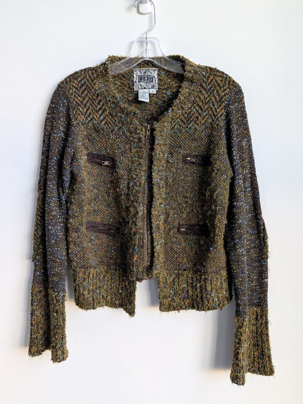 Vintage CURIO Boucle Knit Zip Cardigan Jacket | Small